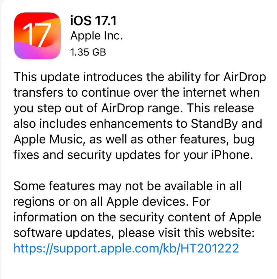 آپدیت iOS 17.1